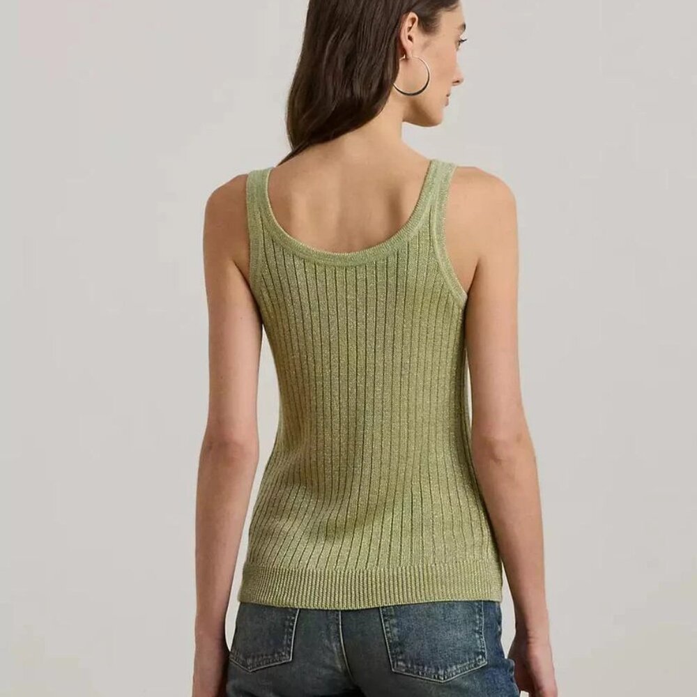 LAUREN RALPH LAUREN metallic rib knit sweater tank top in light olive (XL) - Picture 2 of 9